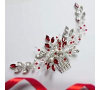 Anglacesmade Pettine per capelli, da sposa, con cristalli di colore rosso rubino, accessorio per capelli per donne e ragazze