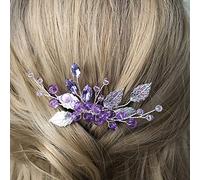 Anglacesmade Pettine per capelli da sposa con cristalli viola, accessorio per capelli da sposa, per donne e ragazze (viola)