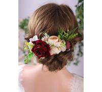 Anglacesmade - Pettine per capelli da sposa, motivo floreale, color bordeaux, per matrimoni, matrimoni, feste, feste