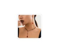 ANGLEQUEEN Collana gotica a Y con goccia di sangue, collana a goccia rossa gotica nera con perline in stile punk Y2K, collana girocollo nera per Halloween, gioielli gotici per donne, Zinco, Nessuna