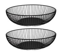Angoily 2 Pezzi Cesto di Frutta in Filo Metallico Nero per Tavolo e Cucina | Ferro, Design Cavo Semplice e Vintage, per Caramelle e Pane, Organizza il Piano e Arreda Stile