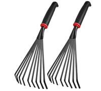 Angoily 2 Pezzi Set da 2 da Giardino in Ferro con Manico Breve Nero, Design a 9 Denti per Rimuovere Scarti e Foglie, per Aiuole e Spazi Ristretti