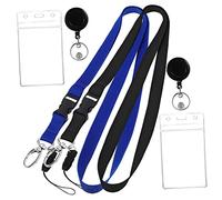 Angoily 6 Set Badge in PVC con Cordino e Zip Protettiva Doppia Faccia per Identità Lavoro Nero Blu Scuro