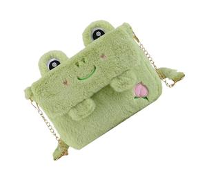Angoily Borsa a Tracolla Donna in Peluche Soffice, Design Rana Verde, Borsetta Piccola Portatile per Uso Quotidiano e Party, Dotata di Tasca Interna e Chiusura a Zip