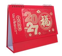 Angoily Calendario da Tavolo 2027, con Supporto, Anno della Capra | Formato Mensile da Anno a Fine Anno, Festività Ufficiali e Calendario Lunare, Design Minimalista Rosso
