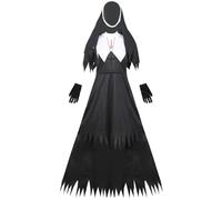 Angoily Costume da Suora Zombi Donna Adulta, Cotone Blend Nero