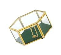 Angoily Jewelry Box Hexagon Golden Box in Vetro Trasparente e Ottone Oro, Design Geometrico Unico, per Esibire Gioielli e Fiori Geometrici, Chiusura Clamshell