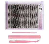 Angoily Kit Ciglia Finte Cluster Rosa con Colla Adesiva e Pinzette a Punta Curva, Design a Segmenti per Facile Applicazione, Portatile e Comodo per Uso Personale