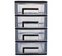 Angoily Mobile Contenitore Multistrato Cassetti in Plastica Trasparente e Nera, Organizer da Scrivania Compatto 21x15x25 Cm per Ufficio e Casa, Cassettiera Portaoggetti Salvaspazio a 4