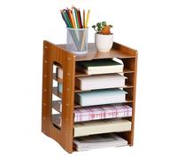 Angoily Organizer Scrivania in Ciliegio Strati Portadocumenti Impilabile per Ufficio e Casa Portaoggetti Multifunzionale per Libri Cancelleria e File Design Compatto e Stabile per Tavolo