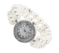 Angoily Orologio Donna con Bracciale Elasticizzato a Doppio Avvolgimento di Perle Bianche in Plastica e Lega, Resistente ai Graffi, Elegante per Feste di Natale