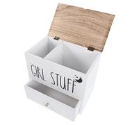 Angoily Porta assorbenti con coperchio: contenitore in legno per assorbenti per il trucco - organizer per cassetti del bagno - scatola portaoggetti da appoggio per prodotti femminili, bianco