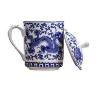 Angoily Set 1 Tazza da Tè in Ceramica Blu e Bianca Coperchio, Design Unico e Capienza Ampia, Facile da Pulire, per Bere Acqua o Tè Quotidiano