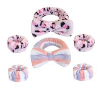 Angoily Set 6 Pezzi Fascia per Lavaggio del Viso in Peluche Fiocco e Braccialetti Assorbenti per Spa e Trucco Morbidi e Resistenti Adatti per Cura della Pelle e Lavaggio Quotidiano