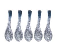 Angoily Set di 5 Cucchiai per Zuppa in Ceramica Blu Stile Giapponese Classico, Utensili da Cucina Sicuri di Fine Lavorazione per Porzioni e Minestra