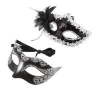 Angoily Set di Maschere Veneziane per Duo, Maschere in Plastica Nere Leggere e Portatili, Design Elegante a Metà Volto Pittura Dettagliata e Decorazioni Glitterate, Perfette per