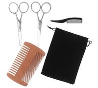 Angoily Set per la Cura della Barba da Uomo 4 Pezzi Forbici Precise per Baffi Pettine in Legno Antistatico Pettine Plastica da Viaggio e Taglia Peli Naso per Styling Quotidiano