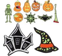 Angoily Toppe Termoadesive Ricamate per Halloween in Poliestere, Decorazione Luminosa e Riparazione Abbigliamento, Adatte per Calze e Scarpe, Stile Creativo e Skin Friendly