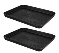 Angoily Vassoio per Scarpe in Plastica Nero 2 Pezzi, Vaschetta Raccogli Gocce per Stivali da Pioggia, Tappetino Multiuso per Ingresso e Giardino con Fondo Antiscivolo e Facile