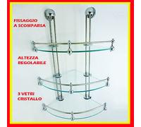 Angoliera portasapone doccia vetro 3 ripiani accessori bagno