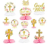 ANGOLIO 12 piezas de decoraciones florales de Dios bendiga el centro de mesa de panal de primera comuni n de doble cara para bautizo de ni a