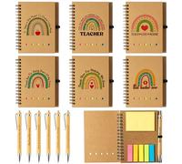 ANGOLIO 12Sets Teacher Appreciation Gift Thank You Gift Bulk Spiral Notebook Include Spiral Notebooks Sticky Notepad Bamboo Ballpoint Pens
