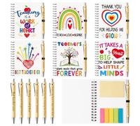 ANGOLIO 18Sets White Teacher Appreciation Gift Thank You Gift Bulk Spiral Notebook Include Spiral Notebooks Sticky Notepad Bamboo Ballpoint Pens