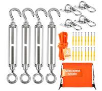 Angooni Set di fissaggio per tenda parasole M6, in acciaio inox 304, set completo da 47 pezzi, per tenda da sole quadrangolare/triangolare in giardino, con tenditori, supporti e accessori di montaggio