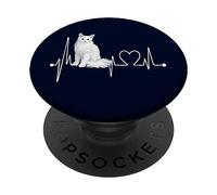 Angora turca Cat Heartbeat ECG Gatti divertenti e amanti dei gattini PopSockets PopGrip Adesivo