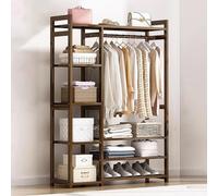 angrounps Appendiabiti da Terra in bambù, Armadio Aperto Stand Appendiabiti con 13 Ripiano e 2 Gancio per Ingresso e Camera da Letto,Multifunzionale Appendiabiti 170x30x150cm