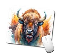 Angry American Bison Buffalo Watercolor Mousepad Lavabile Tappetino per Mouse Durevoli Mouse Pad for Computer Gaming Ufficio 25X30Cm