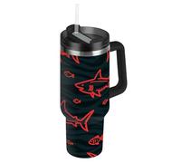 Angry Animal Shark Fish rosso nero vuoto bocca larga bottiglia d'acqua riutilizzabile con coperchio e cannuccia decorativa in acciaio inox tazza da caffè per scuola, sport, asilo nido, campeggio e