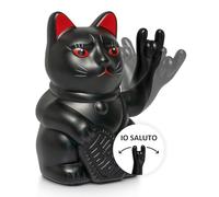 ANGRY CAT - Gatto fortuna Lucky Cat ROCKSTAR - Divertente gatto giapponese che saluta con segno Heavy Metal - Figura statuetta statua idea di regalo con braccio ondeggiante - nero, 15cm