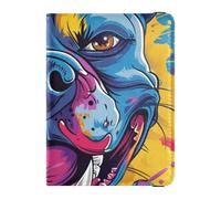 Angry Dog pittura ad acquerello blu porta passaporto in pelle per viaggi famiglia per viaggio custodia vaccino protezione portafoglio porta passaporto per uomo impermeabile, Angry Dog pittura ad