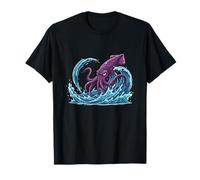 Angry Giant Squid Kraken Ocean Sea Mostro Onde Maglietta