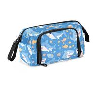 Angry Great White Shark Sky Blue - Astuccio grande capiente, con cerniera e cerniera, per ragazzi, materiale scolastico
