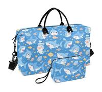 Angry Great White Shark Sky Blue Decorative Weekender Borsone Palestra Sport Carry con Cinghia Regolabile per Yoga Impermeabile Bolsa de Gym para Mujer