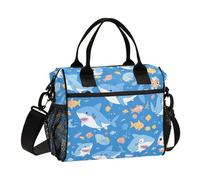 Angry Great White Shark Sky Blue Robusto Lunch Box con tracolla Lunch Box per la scuola superiore per picnic bulto para Lunch de Mujer