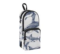 Angry Grey Shark - Astuccio portapenne con scomparto per studenti, a forma di squalo, organizer per cancelleria e pennarelli, per scuola, ufficio, lavoro, Squalo grigio arrabbiato, Taglia unica,