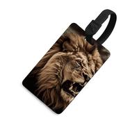 Angry Lion - Targhetta per bagagli con nome e carta d'identità, in pelle, impermeabile, accessori da viaggio per adulti, donne e uomini