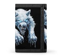 Angry White Wolf - Portafogli con stampa di lupo bianco, con tasca frontale e scomparti per carte di credito, Stile:, Taglia unica