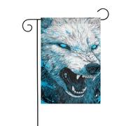 Angry Wolf With Glowing Blue Eyes Bandiera da giardino 30 x 45 cm verticale su entrambi i lati per fattoria vacanze esterne decorazioni da cortile bandiera