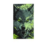 Angry Wolf With Glowing Green Eyes Yard House Bandiere, 0,9 x 1,5 m, striscione di auguri con occhielli per interni ed esterni, decorazioni per la casa