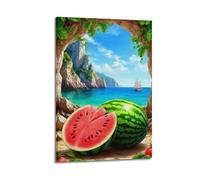Anguria by The Seaside Cave Wall Art, stampa scenica, poster di frutta, poster rilassante su tela pittura decorativa poster da parete su tela e stampa artistica moderna per la camera da letto della