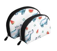 Anguria ippopotamo carino acquerello, Borsa per trucco a conchiglia Portamonete da donna Borsa da toilette piccola Borsa per cosmetici 2 pezzi
