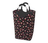 Angurie Ciliegie Nere, Cesto portabiancheria pieghevole, Grande contenitore portaoggetti resistente con manici, 50 litri