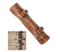 Angus Stoke Astuccio per coltelli in pelle di bufalo, con 14 scomparti, in pelle, per cuoco, grande duplex, borsa da cucina, Marrone, Borsa per coltelli a rullo