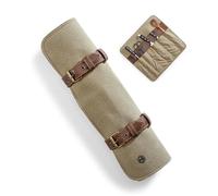 Angus Stoke Borsa per coltelli da cucina in tela e pelle - rotolo grande - Borsa per coltelli da cucina per cuochi, campeggio e barbecue Scott, beige