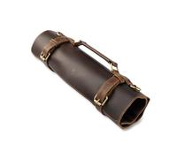 Angus Stoke Borsa per coltelli da cuoco in pelle di bufalo - Rotolo di coltelli da cucina Pro in vera pelle di alta qualità, borsa per coltelli da cucina richiudibile, borsa da cucina Ethan, Marrone