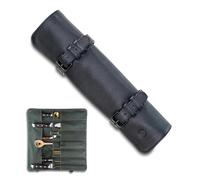 Angus Stoke Buffalo Leather - Borsa per coltelli da chef | Rotolo di coltelli in pelle con 14 scomparti per chef - Borsa da cucina grande duplex, Nero, 40 x 38 x 1 cm